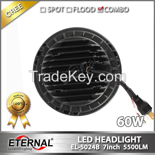 60W 7 Inch Round Led Headlight PAR56 LED Driving Light for TJ LJ dual sealed beam with white halo ring & blue atmosphere