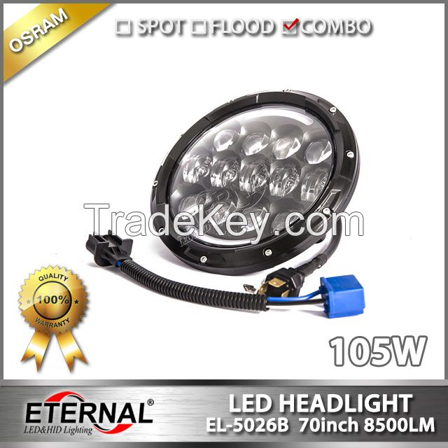 105W 7 inch Round LED Headlight with DRL for Wrangler 07-15 TJ JK Hummer Harley Davidson Motorcycle FJ Driving Headlamp