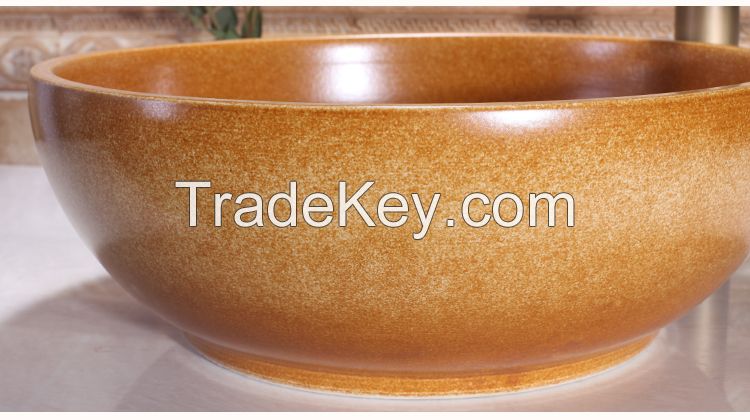 Jingdezhen Gucheng Restaurant Modern Luxury Above Counter Bathroom Round Ceramic Vessel Sink Art Basin