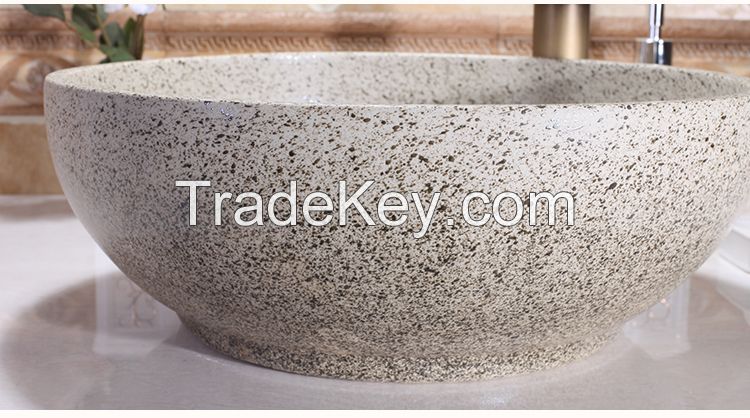 Jingdezhen Gucheng European Style Handmade High-end Classical Bathroom Round Ceramic Vessel Sink Art Basin