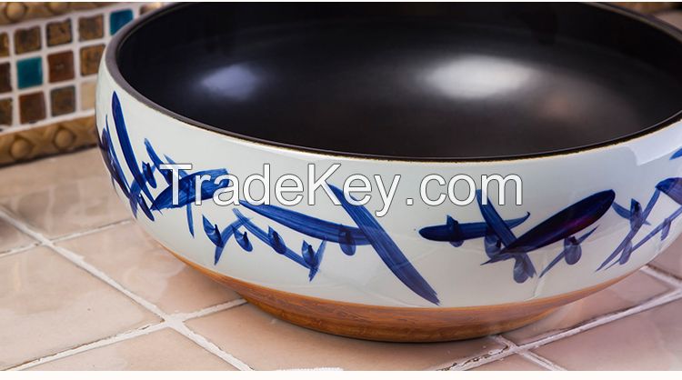 Jingdezhen Gucheng Handmade Kitchen Above Counter Bathroom Round Ceramic Vessel Sink Art Basin