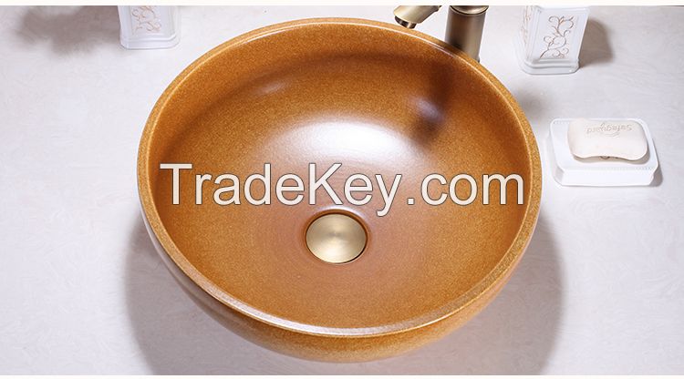 Jingdezhen Gucheng Restaurant Modern Luxury Above Counter Bathroom Round Ceramic Vessel Sink Art Basin