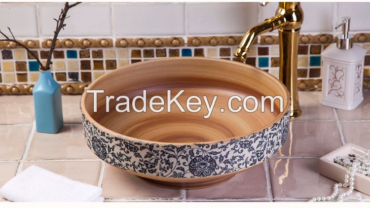 Jingdezhen Gucheng Luxury Vanity Modern Artistic Bathroom Round Ceramic Vessel Sink Art Basin