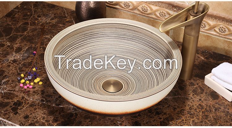 Jingdezhen Gucheng Handmade Above Counter Top Without Faucet Artistic Bathroom Round Ceramic Vessel Sink Art Basin