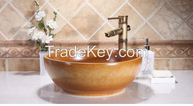 Jingdezhen Gucheng Restaurant Modern Luxury Above Counter Bathroom Round Ceramic Vessel Sink Art Basin