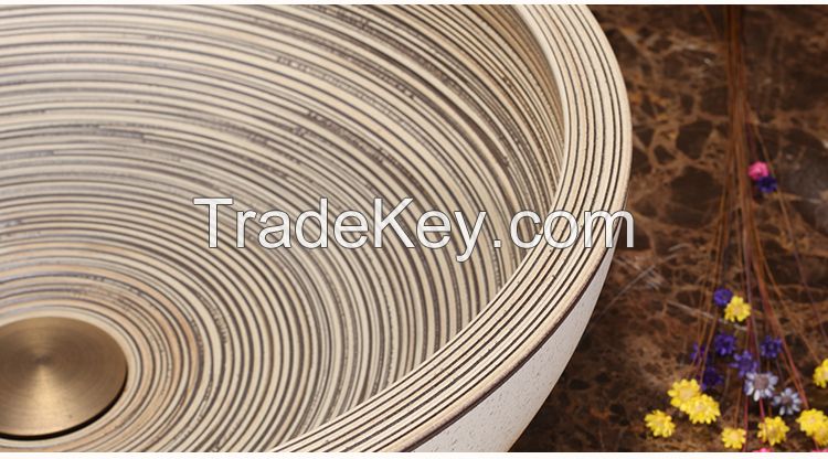 Jingdezhen Gucheng Handmade Above Counter Top Without Faucet Artistic Bathroom Round Ceramic Vessel Sink Art Basin