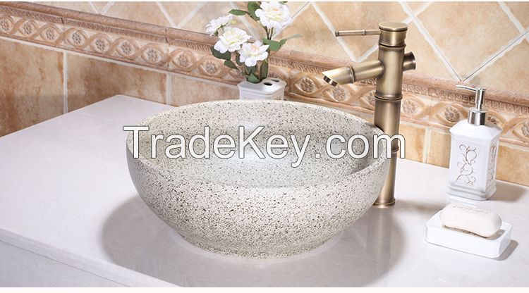 Jingdezhen Gucheng European Style Handmade High-end Classical Bathroom Round Ceramic Vessel Sink Art Basin