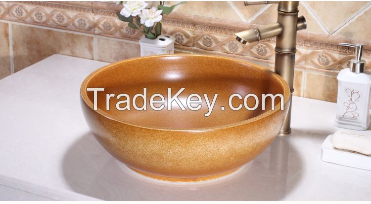 Jingdezhen Gucheng Restaurant Modern Luxury Above Counter Bathroom Round Ceramic Vessel Sink Art Basin