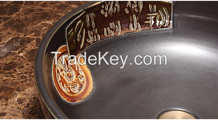 Jingdezhen Gucheng Hotel Modern Luxury Artistic Counter Bathroom Round Ceramic Vessel Sink Art Basin