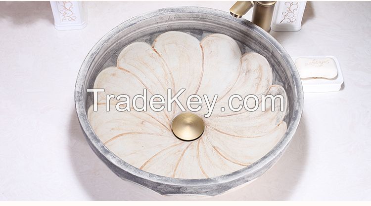 Jingdezhen Gucheng European Style Handmade Luxury Artistic Sanitary Ware Small Round Bathroom Ceramic Vessel Sink