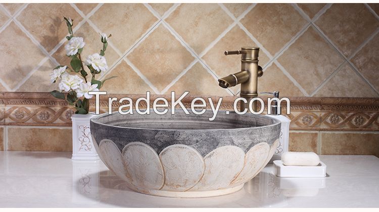 Jingdezhen Gucheng European Style Handmade Luxury Artistic Sanitary Ware Small Round Bathroom Ceramic Vessel Sink