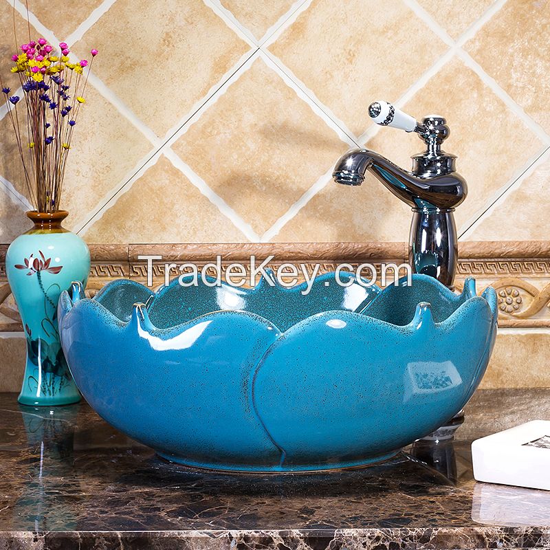 Jingdezhen Gucheng Kitchen Sanitary Ware Modern Above Counter Without Faucet Bathroom Round Ceramic Wash Vessel Sink Art Basin