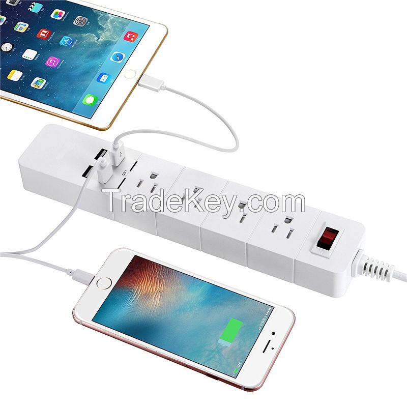 4-outlet surge protector portable power strip with 4 port smart usb charger, 6ft extension cord