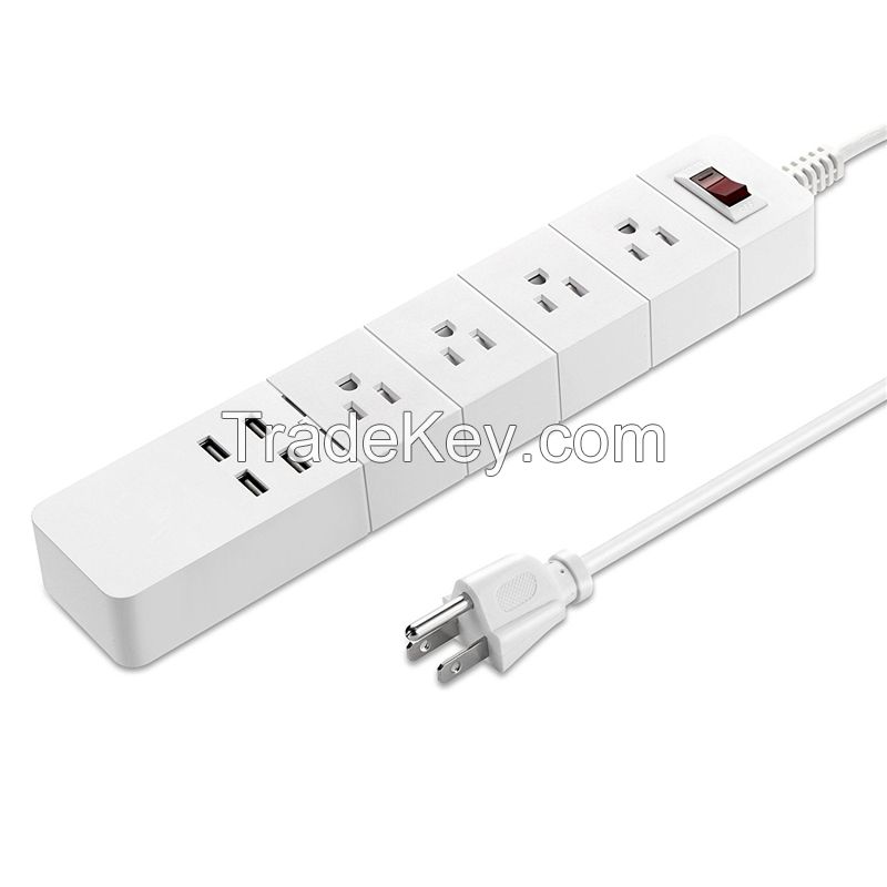 4-outlet surge protector portable power strip with 4 port smart usb charger, 6ft extension cord