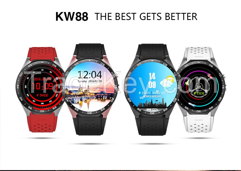 KINGWEAR KW88 Smart Watch Android 5.1 1.39 inch Amoled Screen MTK6580 Quad Core 1.39GHz 512MB RAM 4GB ROM GPS Gravity Sensor Pedometer Bluetooth 4.0