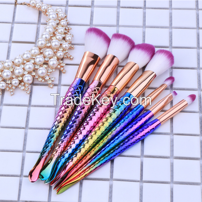 Mermaid Makeup Brushes 7PCS Make Up Foundation Eyebrow Eyeliner Blush Cosmetic Concealer Brush