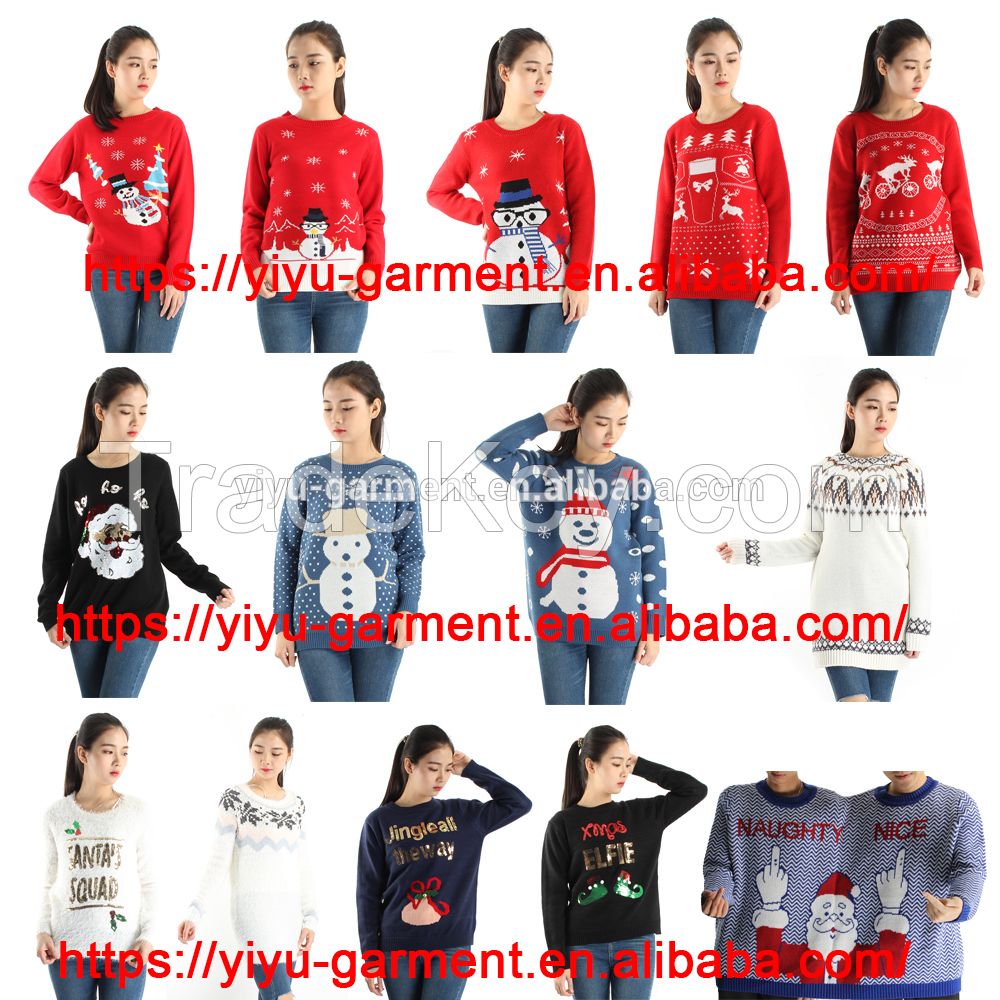 Fashion round neck Beaded Deer Jumper holiday ugly Christmas sweater knitting patterns for women