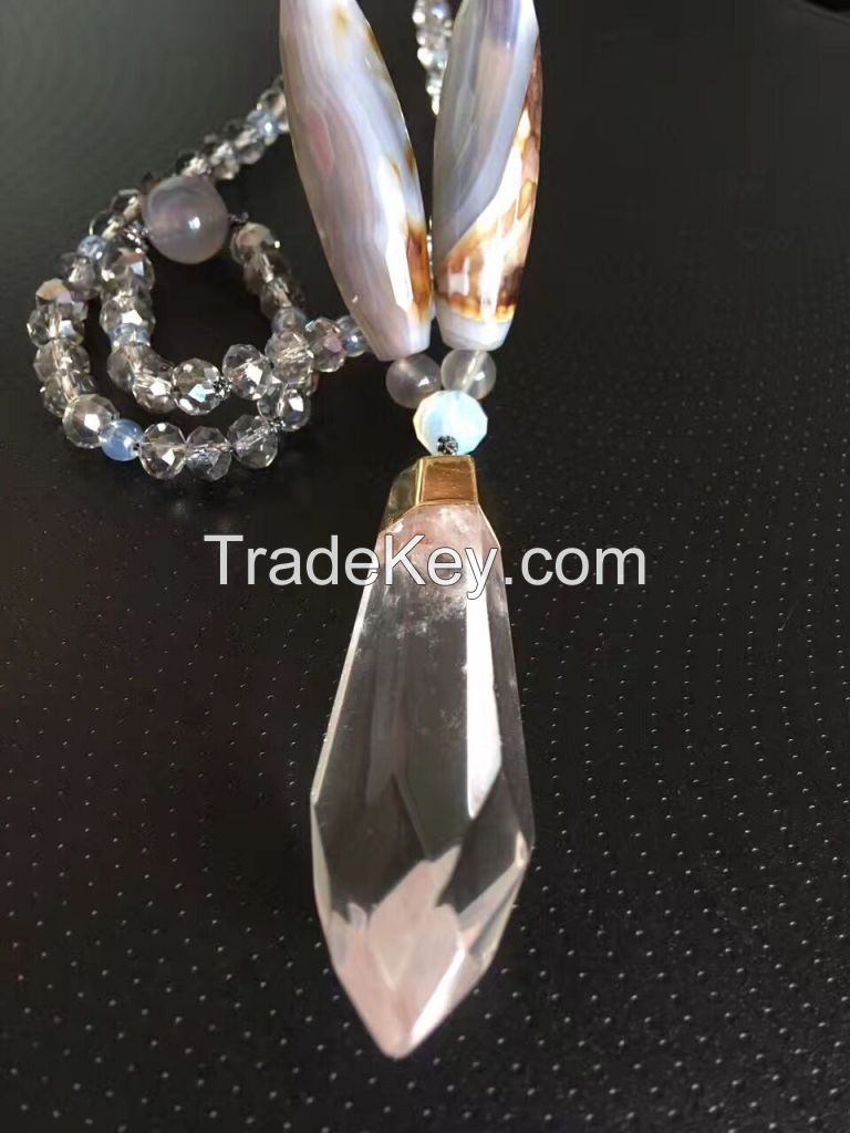 Fashion jewellery semi-gemstone Crystal Agate Necklace by handmade