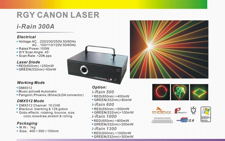 RGY300mw laser light