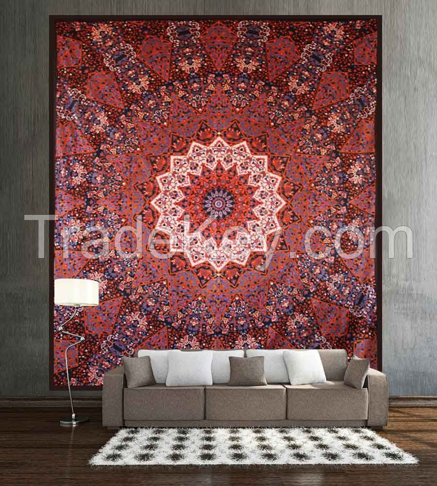 Indian star brown mandala cotton wall tapestry