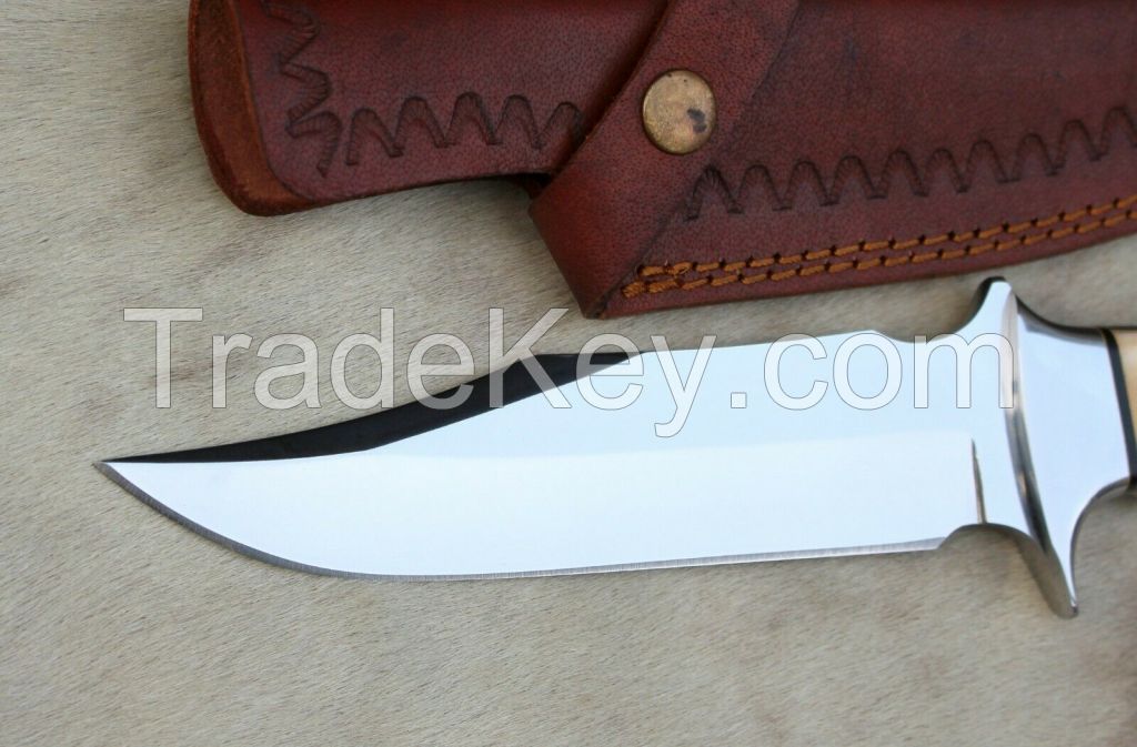 mktraders, custom handmade D2  tool steel skinner hunting knife with leather sheath
