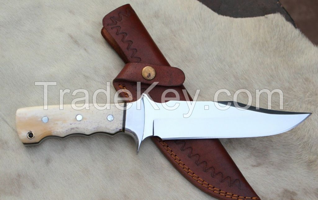 mktraders, custom handmade D2  tool steel skinner hunting knife with leather sheath