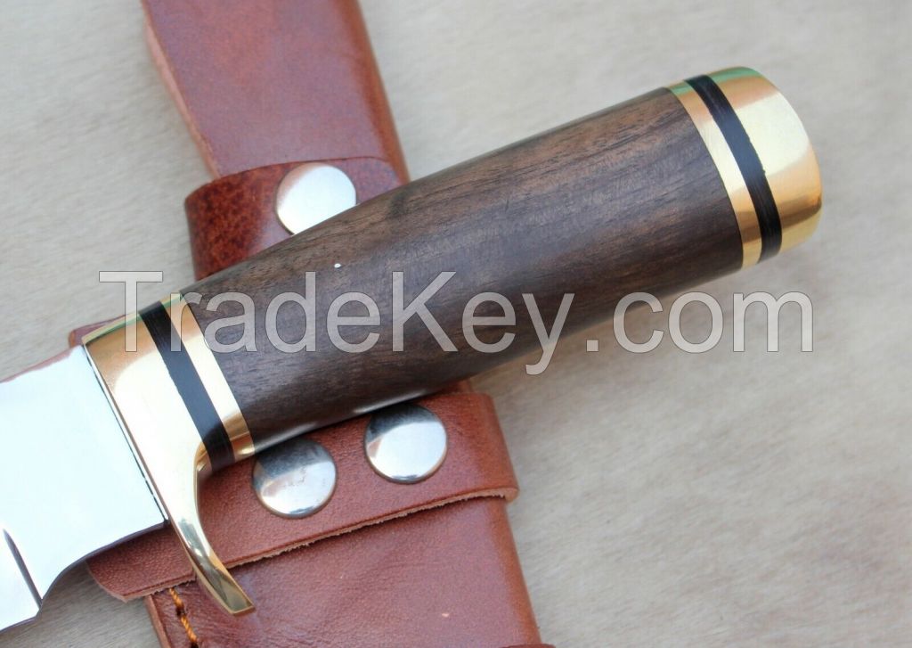custom handmade 1095 high carbon steel mirror polish blade hunting/skinner gutt Hock knife with walnut wood handle