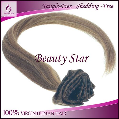 Clip in Hair Extension 4/27#, 100% Virgin Human Hair
