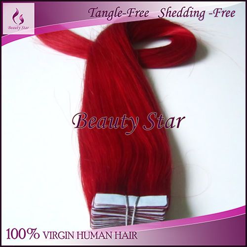 Tape Hair Extension, Red#, 100% Natural Human Hair