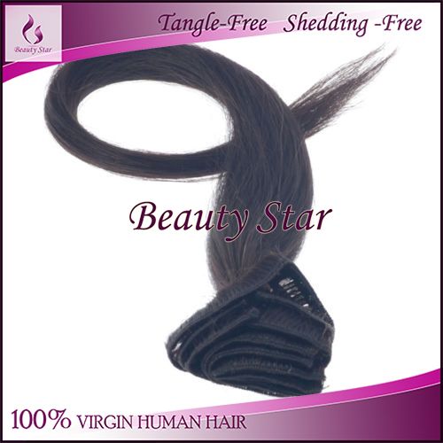 Clip in Hair Extension 1B#, 100% Virgin Human Hair