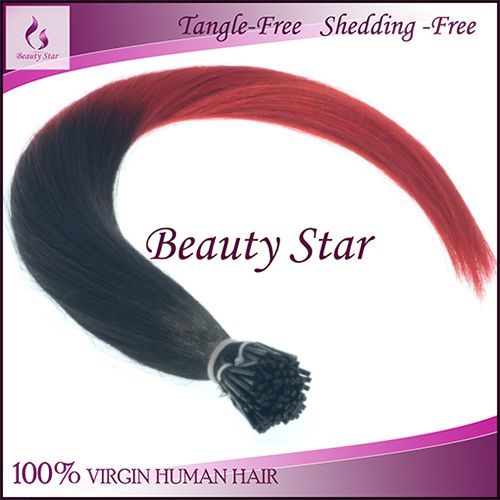 Pre bonded Hair Extension T1B/Red#, 100% Remy Human Hair