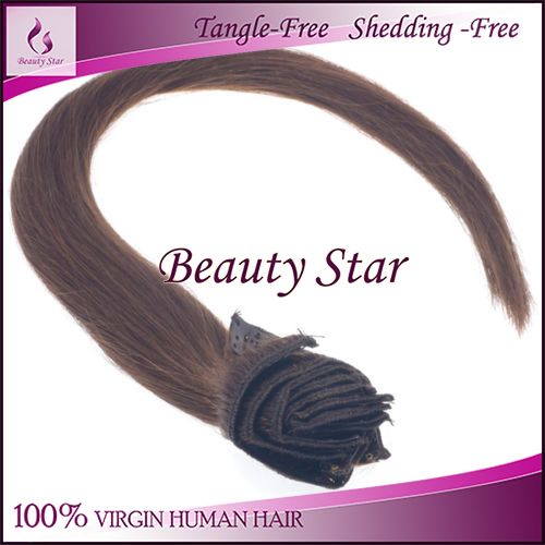 Clip in Hair Extension 4#, 100% Virgin Human Hair