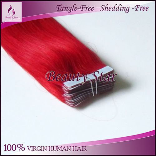 Tape Hair Extension, Red#, 100% Natural Human Hair