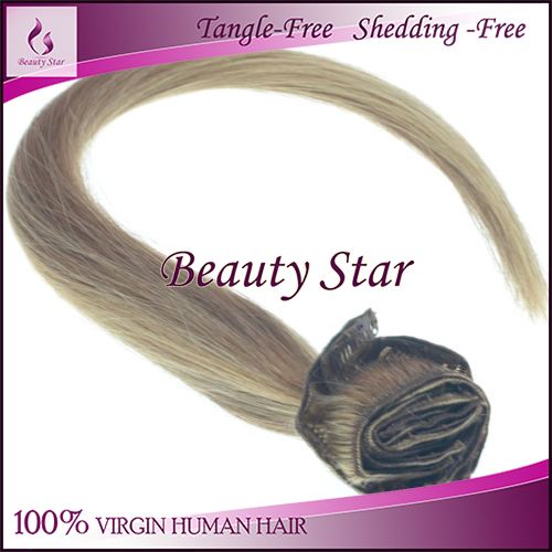 Clip in Hair Extension 6/613#, 100% Virgin Human Hair