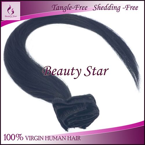 Clip in Hair Extension 1#, 100% Virgin Human Hair
