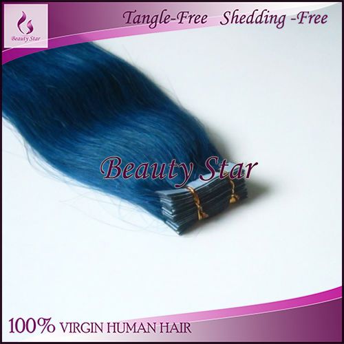 Tape Hair Extension, Blue#, 100% Natural Human Hair