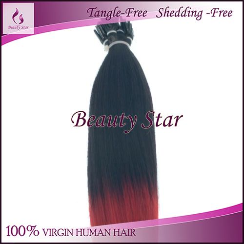 Pre bonded Hair Extension T1B/Red#, 100% Remy Human Hair