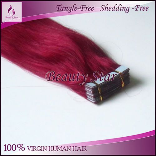 Tape Hair Extension, Burgundy#, 100% Natural Human Hair