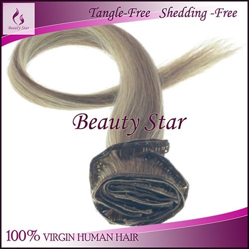 Clip in Hair Extension 6/613#, 100% Virgin Human Hair