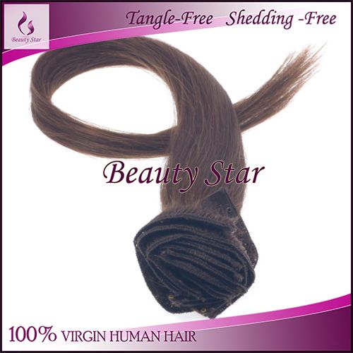 Clip in Hair Extension 4#, 100% Virgin Human Hair