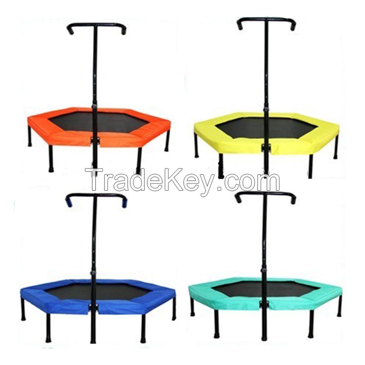 Fitness hexagon trampoline with handle bar