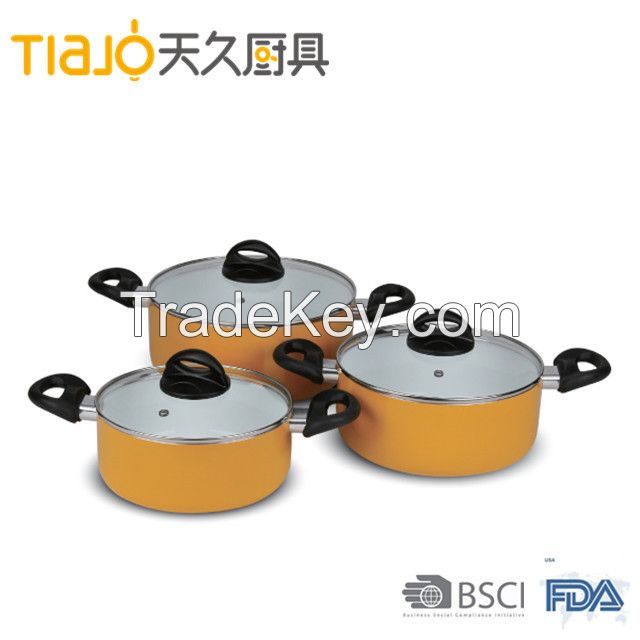 Orange ceramic coating dutch oven & casserole with temperd glass lid