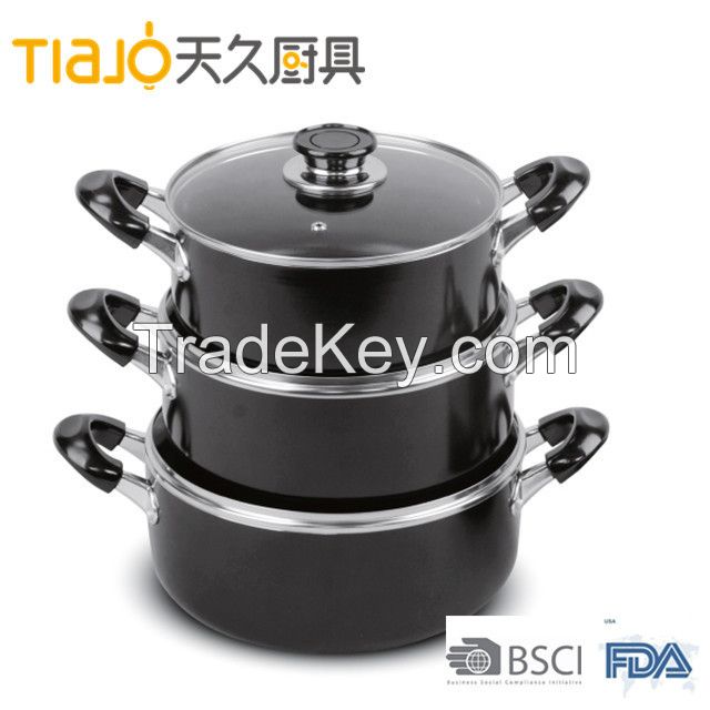 Black non-stic dutch oven & casserole with temperd glass lid