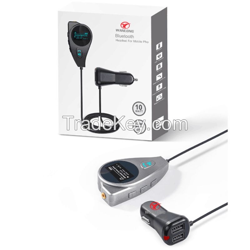 Bluetooth car kit with 2 USB charging port FM transmitter support TF card 1.5M cable