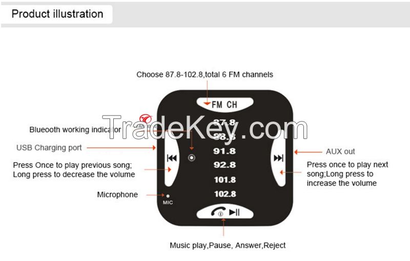 Bluetooth Carkit mp3 player with FM transmitter and USB Charger handsfree car charger mp3 player bluetooth version 3.0