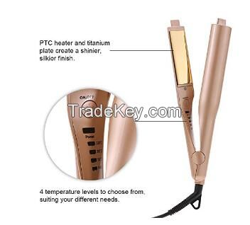 CNV Pro Digital PTC Ceramic Titanium Plate Flat Hair Straightener + Hair Curler, 2 in 1 Straightening Curling Iron,4 Temperature Level,284F to 400F.