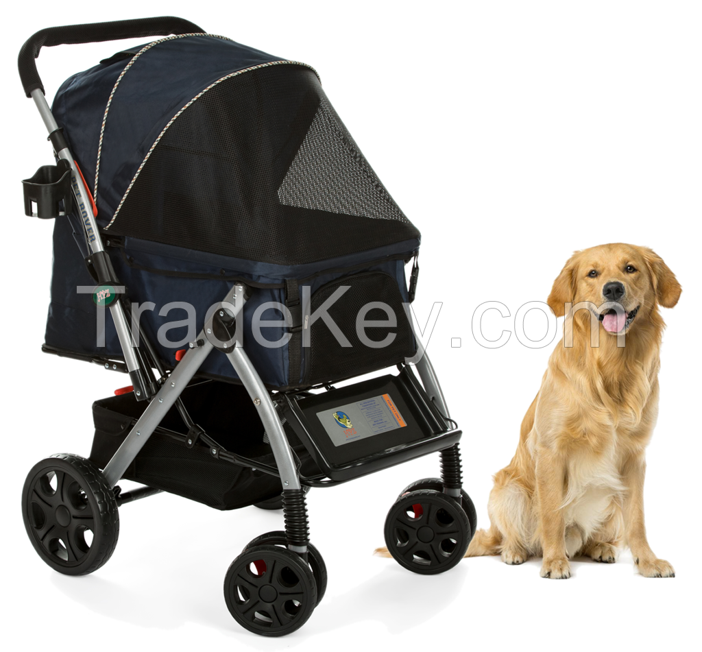 PET ROVERâ�¢ Premium Stroller for Small/Medium/Large Dogs, Cats and Pets (Navy Blue)