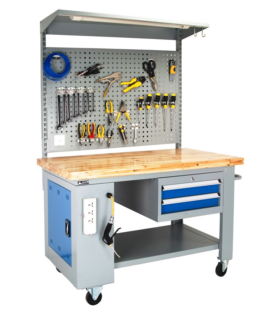 SanJi-First Mobile workbench 32mm Wood tabletop drawer 3.94 in *2  blue+gray+Red  Bearing A (tabletop optional,Can be customized)