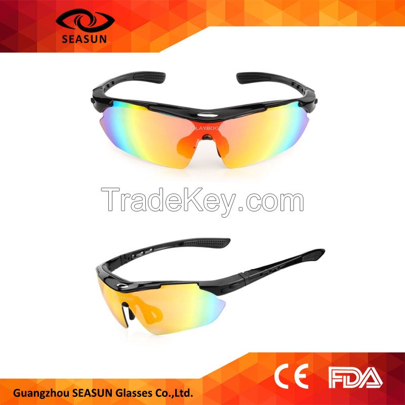 Man Mirror Custom With Own Logo Sunglasses Interchangeable Lenses Adjustable Nose Pad Cycling Sport Glasses