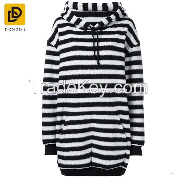 Custom Made lady Hoodie Sweater, Newest Design Plain Hoodies With Pocket Black and White Stripe Hoody Wool Women Oversized Hoodi